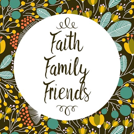 Framed Faith Family Friends Retro Floral Black Print