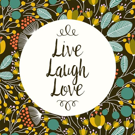 Framed Live Laugh Love Retro Floral Black Print