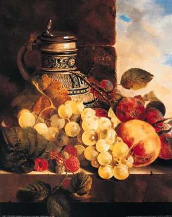 Framed Edward Ladell - Stein Grapes Raspberries and Plums Size 15.75x19.75 Print