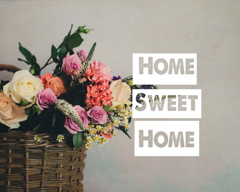 Framed Home Sweet Home Flower Basket Color Print