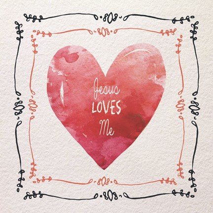 Framed Watercolor Heart Jesus Loves Me Print