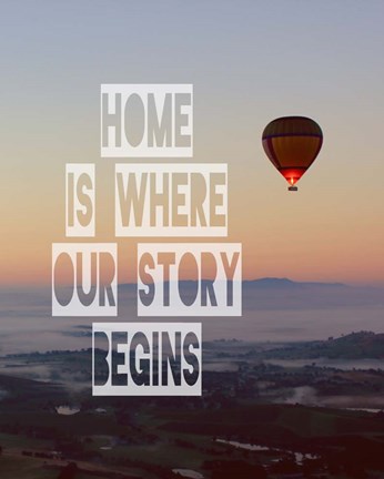 Framed Home is Where Our Story Begins Hot Air Balloon Color Print