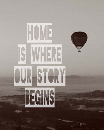 Framed Home is Where Our Story Begins Hot Air Balloon Black and White Print