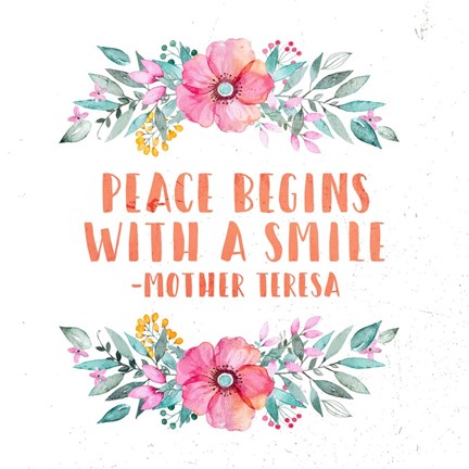 Framed Peace Begins With a Smile-Floral Print