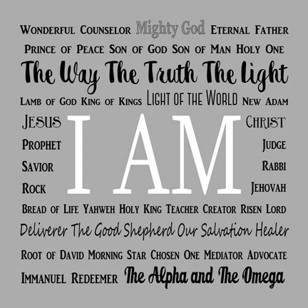 Framed Names of Jesus Square Black and White Text Print