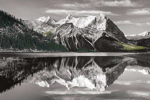 Framed Kananaskis Lake Reflection BW with Color Print