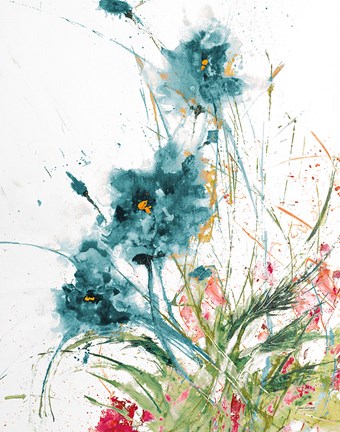 Framed Flora Blue Crop on White Print