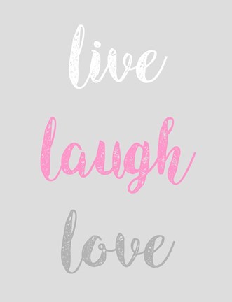 Framed Live Laugh Love - Gray with Pink Text Print