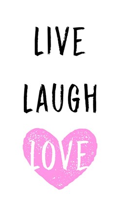 Framed Live Laugh Love - White with Pink Heart Print