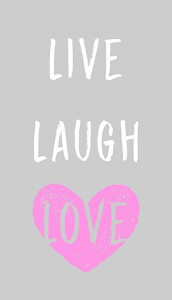 Framed Live Laugh Love - Gray with Pink Heart Print