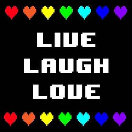 Framed Live Laugh Love -  Black with Pixel Hearts Print