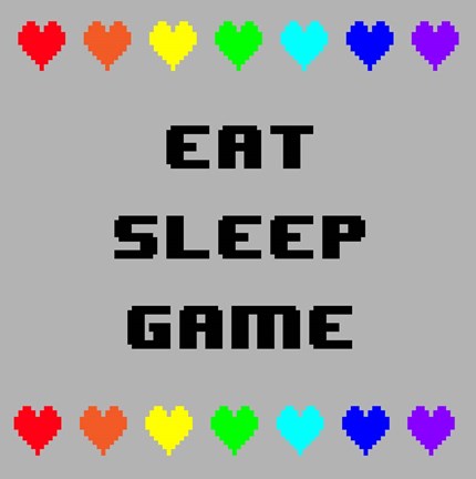 Framed Eat Sleep Game -  Gray with Pixel Hearts Print