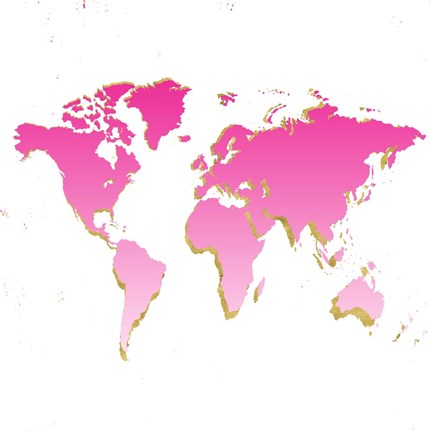 Framed World Map Pink &amp; Gold Print