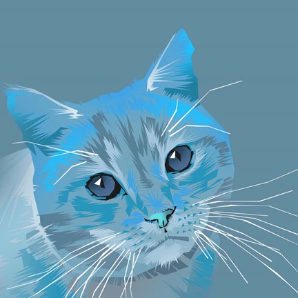 Framed Cat in Blue Print