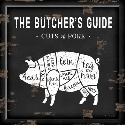 Framed Butcher's Guide Pig Print