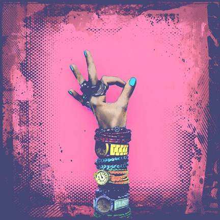 Framed OK! Grunge Halftone Pink Print