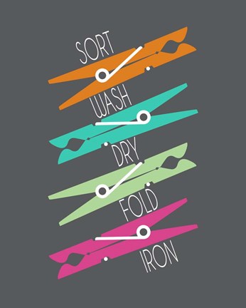 Framed Sort Wash Dry Fold Colored Clothespins Red Green Print