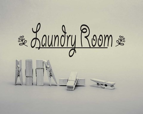Framed Laundry Room Sign Clothespins Black and White Print