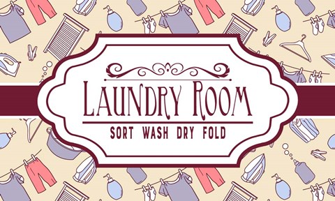 Framed Laundry Room Sign Yellow Pattern Print