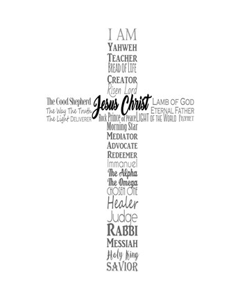 Framed Names of Jesus Cross Silhouette White Print