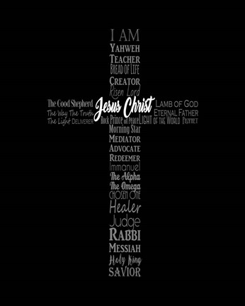 Framed Names of Jesus Cross Silhouette Black Print