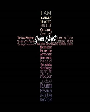 Framed Names of Jesus Cross Silhouette Pink Ombre Print
