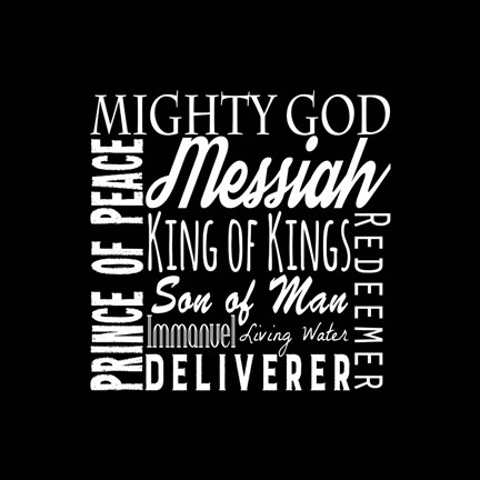 Framed Names of Jesus Square White Text Print