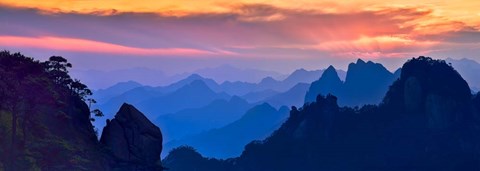 Framed Sanqing Mountain Sunset Print