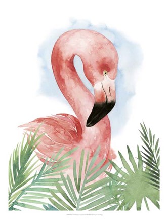 Framed Watercolor Flamingo Composition I Print