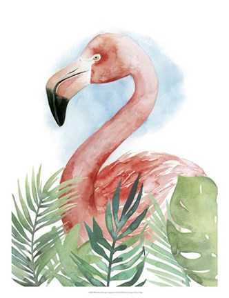 Framed Watercolor Flamingo Composition II Print
