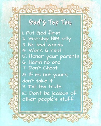 Framed God's Top Ten Blue and Gold Design Print