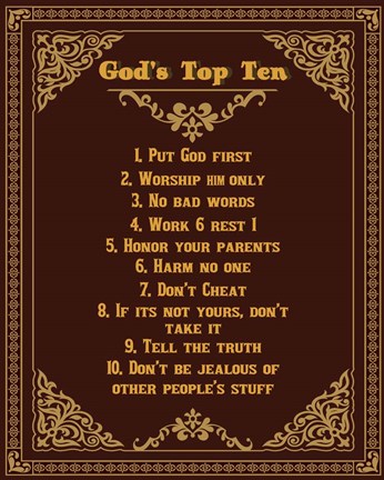 Framed God&#39;s Top Ten Brown and Gold Design Print