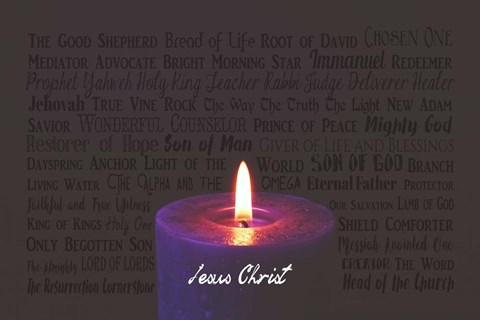 Framed Names of Jesus Purple Candle Print