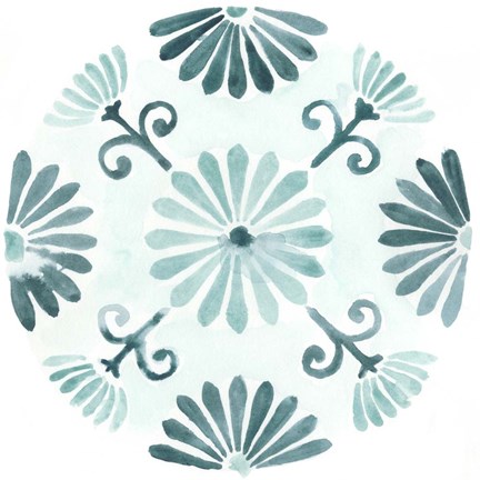 Framed Aqua Medallions I Print