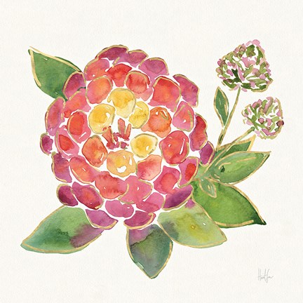 Framed Tropical Fun Flowers II with Gold Print