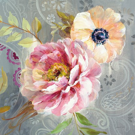 Framed Peonies and Paisley III Print