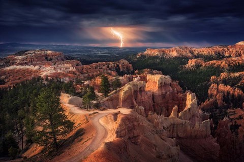 Framed Lightning Over Bryce Canyon Print