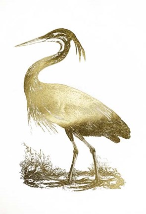 Framed Gold Foil Heron II Print