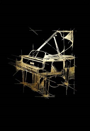 Framed Gold Foil Piano on Black Print