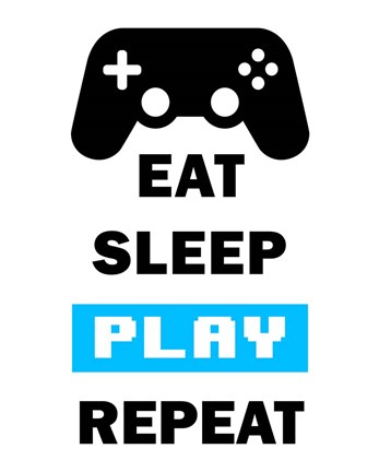 Framed Eat Sleep Game Repeat  - White and Blue Print