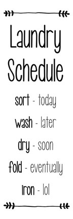 Framed Laundry Schedule  - White Print