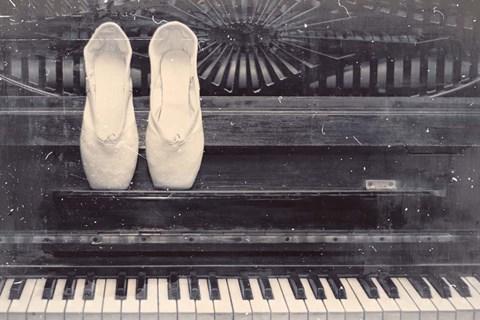 Framed Ballet Shoes And Piano Old Photo Style Dust and Scratches Print