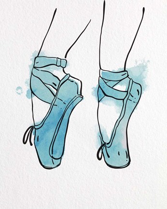 Framed Ballet Shoes En Pointe Blue Watercolor Part I Print
