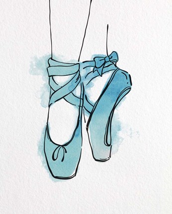 Framed Ballet Shoes En Pointe Blue Watercolor Part III Print