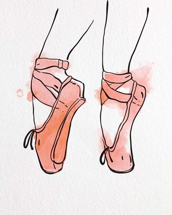 Framed Ballet Shoes En Pointe Orange Watercolor Part I Print