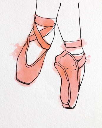 Framed Ballet Shoes En Pointe Orange Watercolor Part II Print