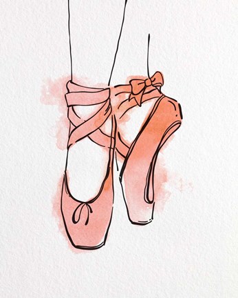 Framed Ballet Shoes En Pointe Orange Watercolor Part III Print