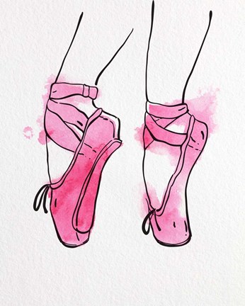 Framed Ballet Shoes En Pointe Pink Watercolor Part I Print