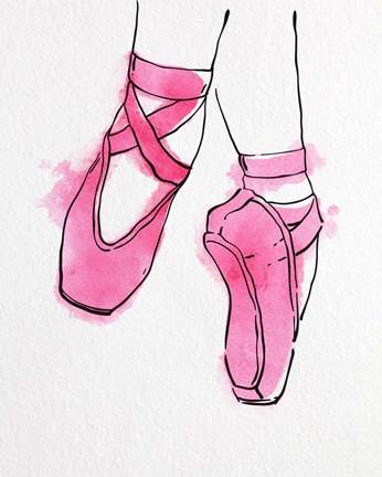 Framed Ballet Shoes En Pointe Pink Watercolor Part II Print