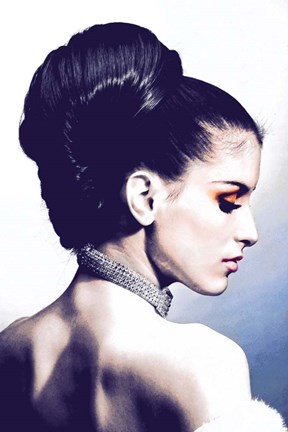 Framed Vintage Fashion Woman With Necklace Blue Print